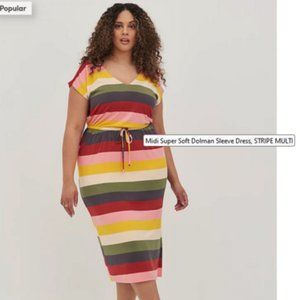 Torrid Midi Super Soft Dolman Sleeve Dress stripe print size 1 (14 - 16)
